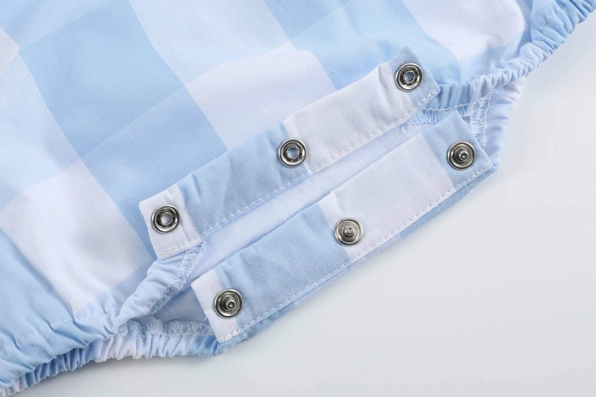 Large Blue Check Bubble Romper: 12-18M