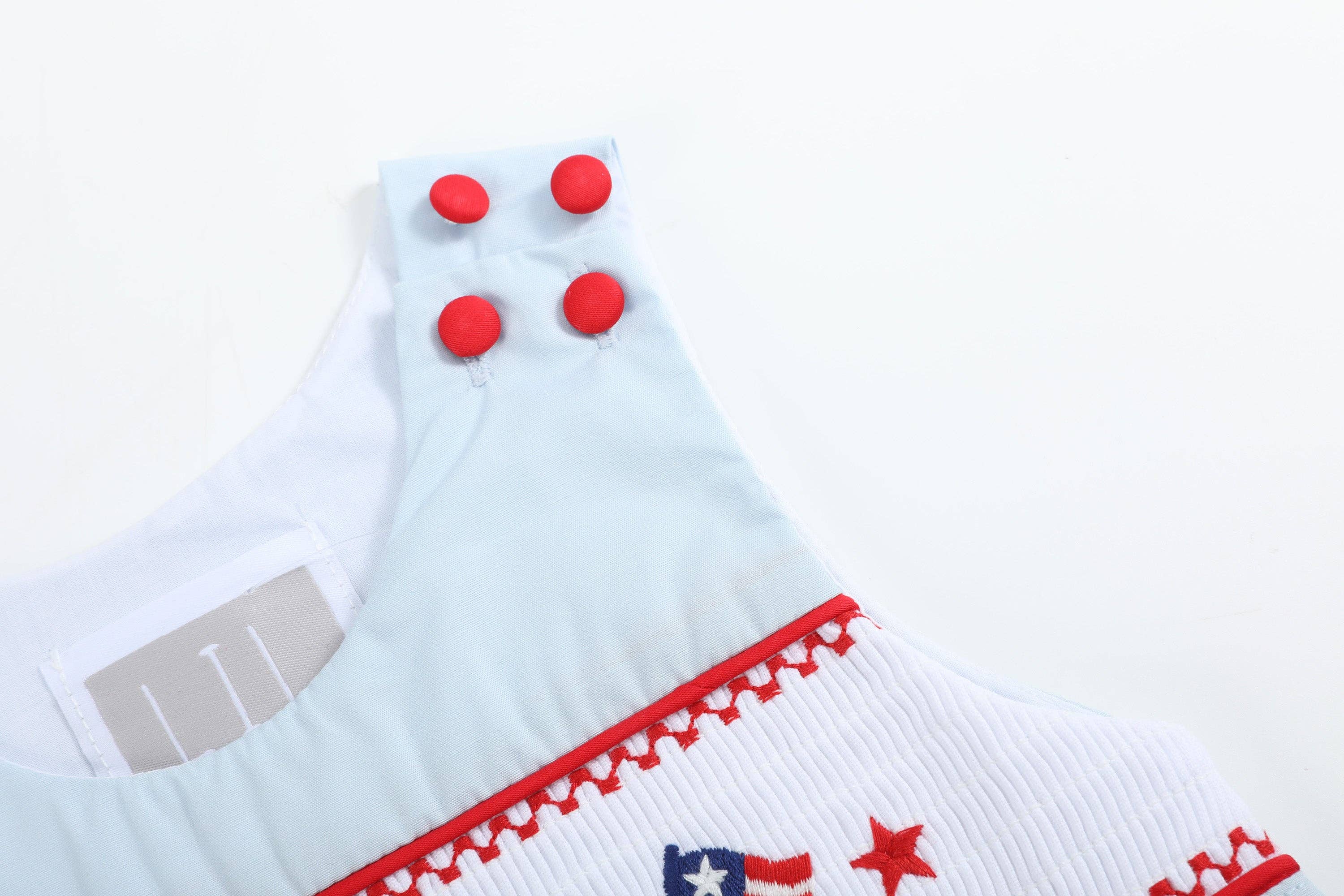 Light Blue USA Flag Smocked Shortalls: 3-6M