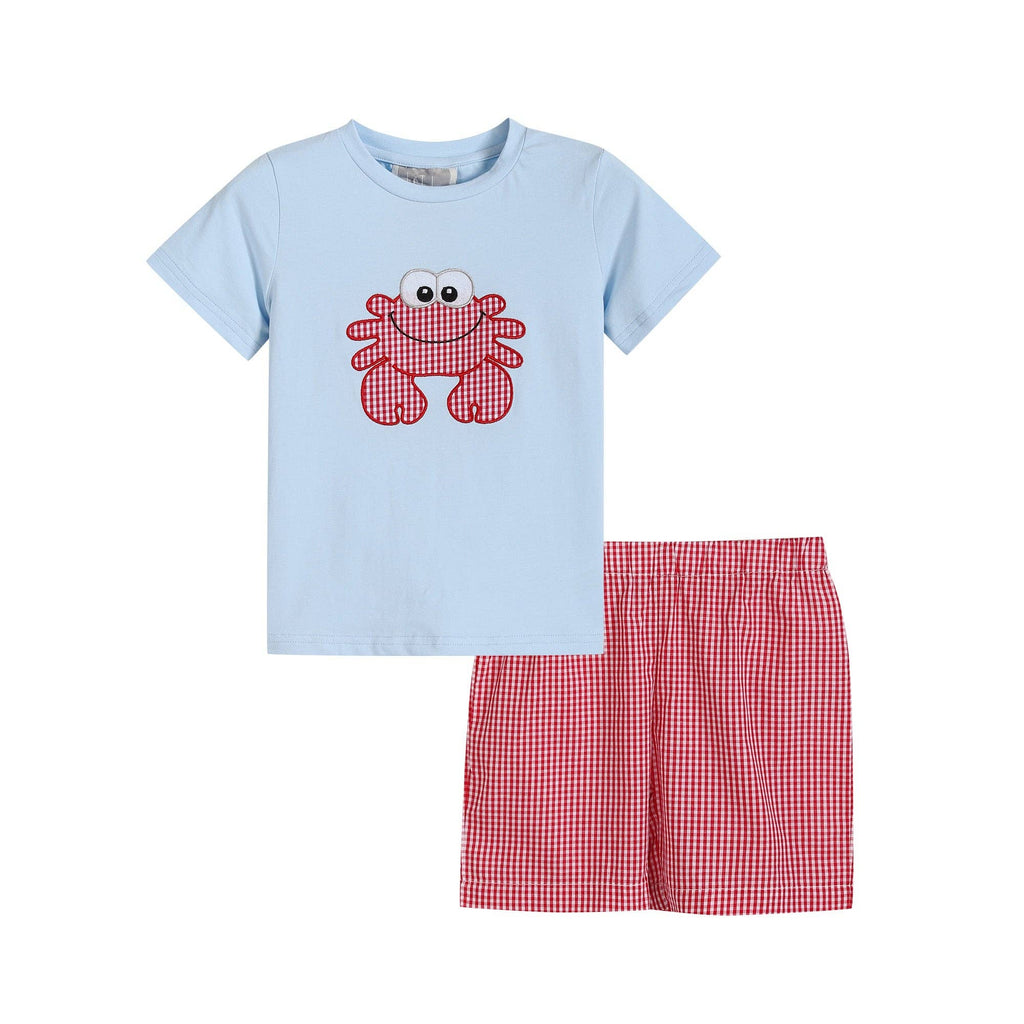 Blue Crab Shirt and Red Gingham Shorts Set: 4T