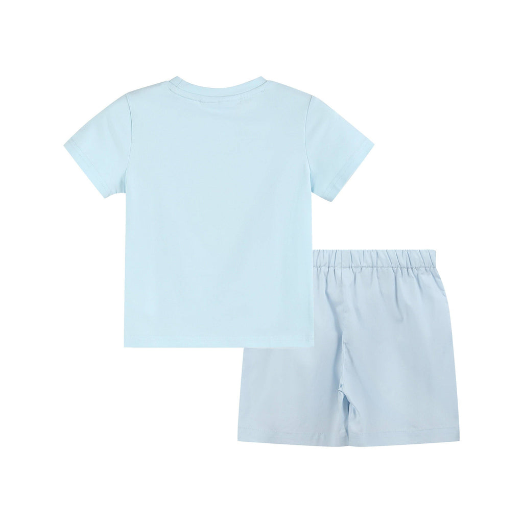 Light Blue USA Flag Smocked T-Shirt and Shorts Set: 5Y