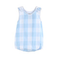 Large Blue Check Bubble Romper: 12-18M