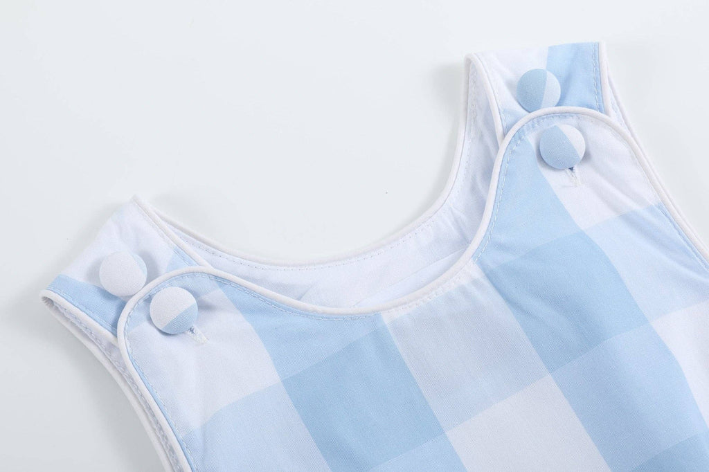 Large Blue Check Bubble Romper: 12-18M