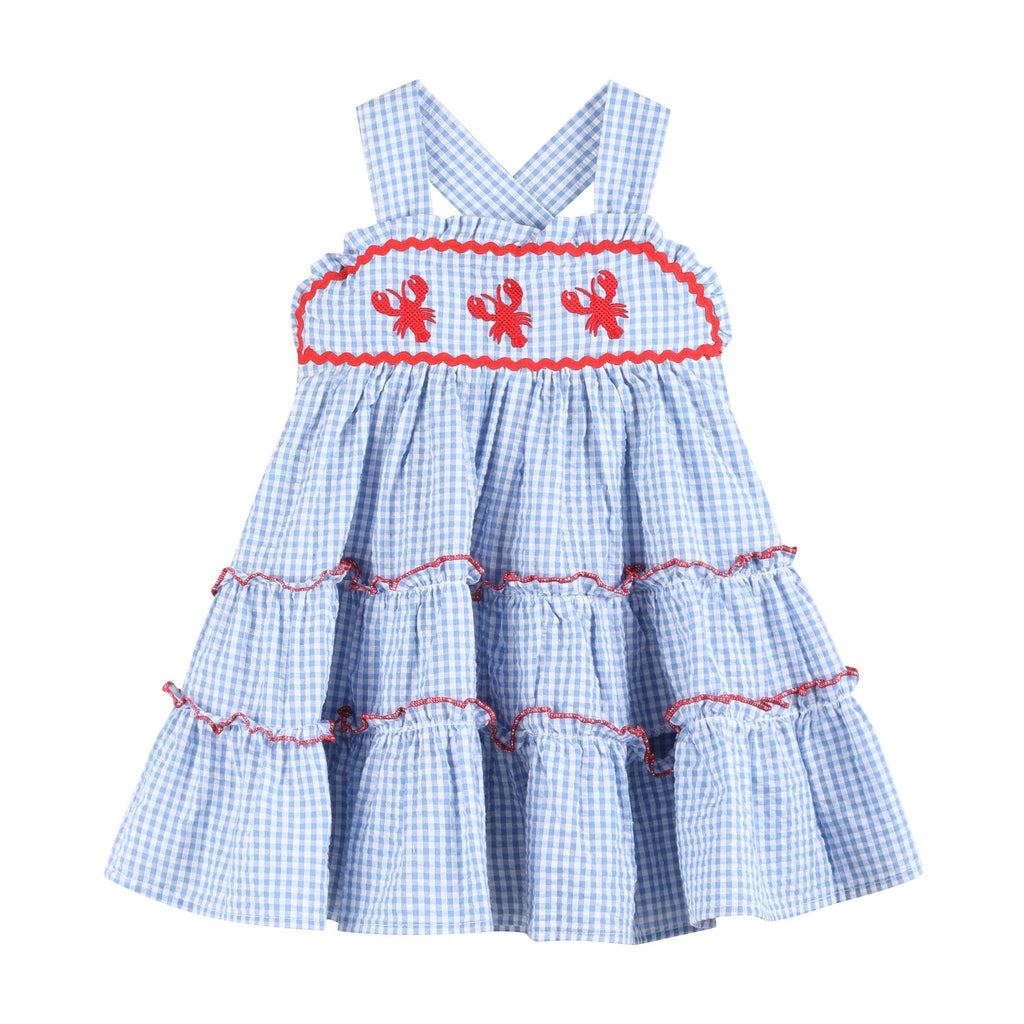 Blue Gingham Crawfish Layered Sundress: 18-24M