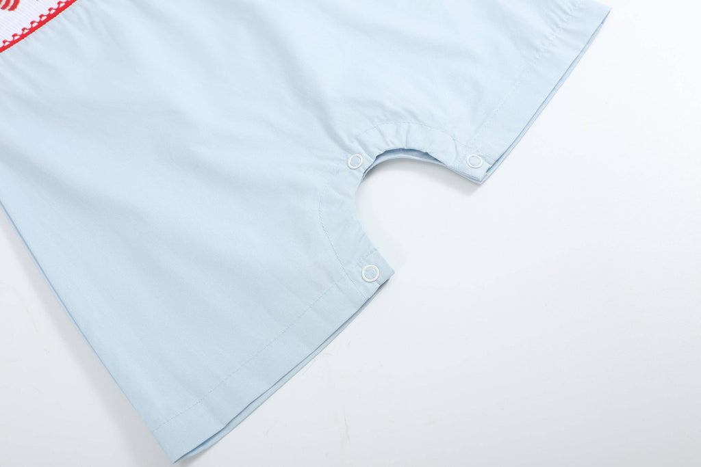 Light Blue USA Flag Smocked Shortalls: 3-6M