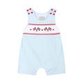Light Blue USA Flag Smocked Shortalls: 3-6M