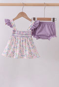 6 months purple floral smocked ruffle bloomer set