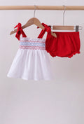 9 months white smocked jacquard bloomer set