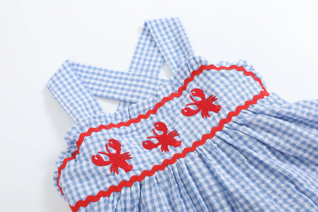 Blue Gingham Crawfish Layered Sundress: 18-24M