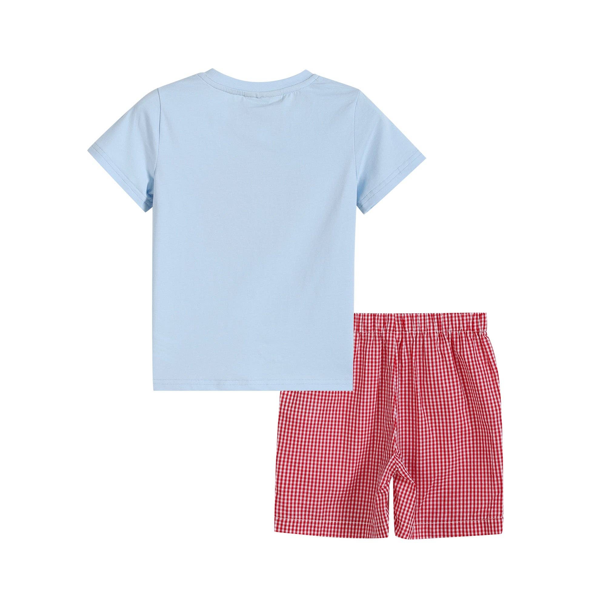 Blue Crab Shirt and Red Gingham Shorts Set: 4T