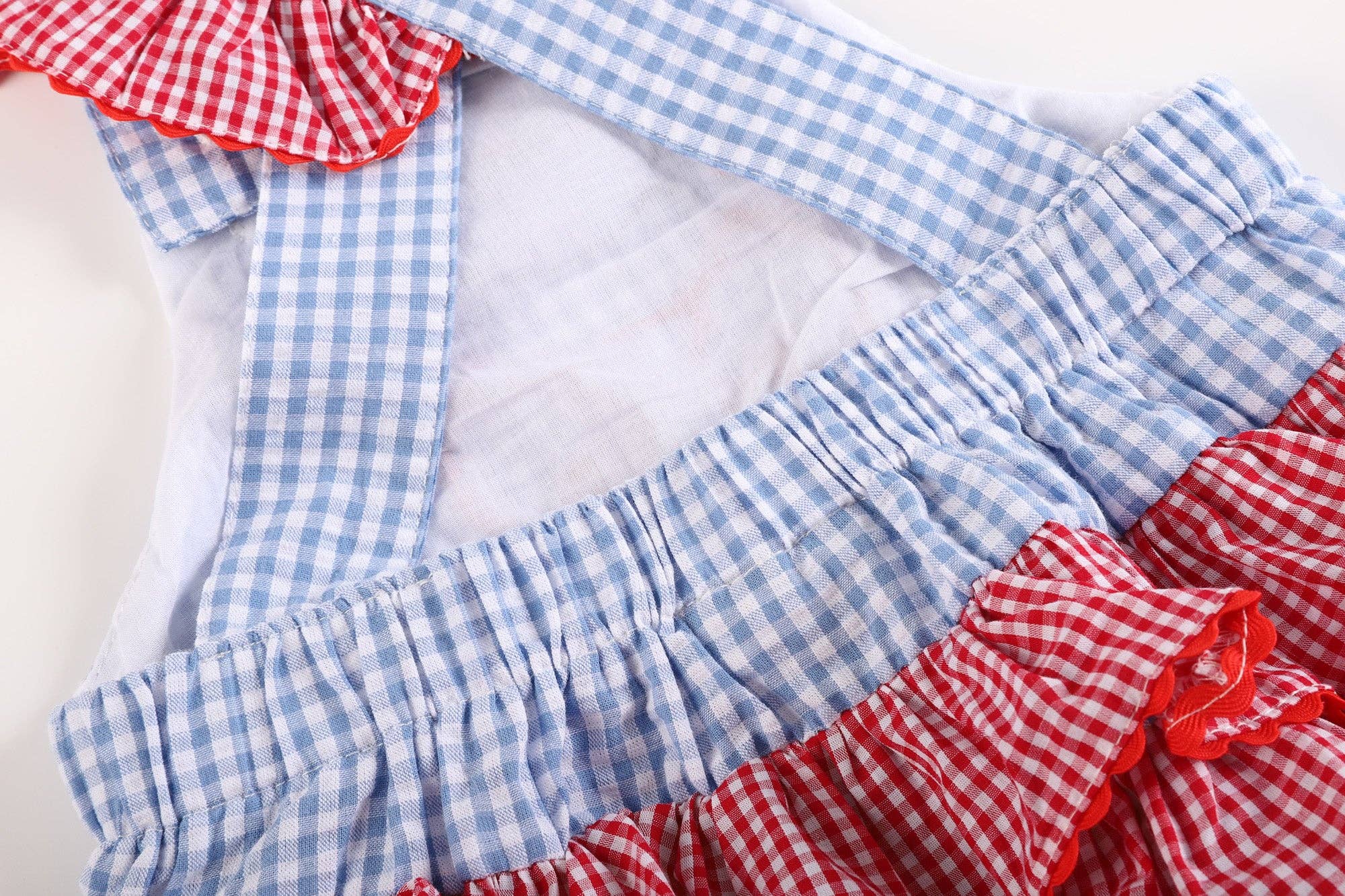 Blue Gingham Crab Ruffle Romper: 12-18M