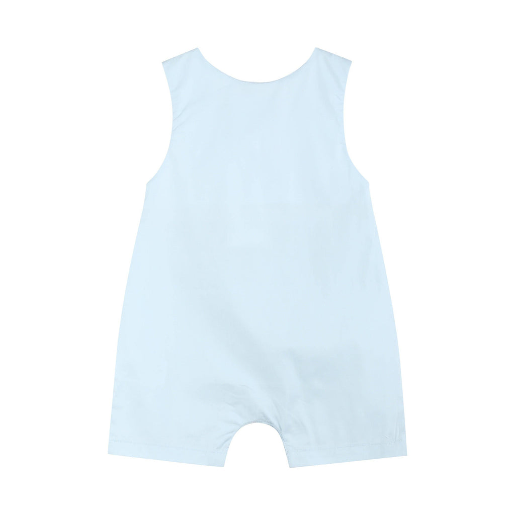 Light Blue USA Flag Smocked Shortalls: 3-6M