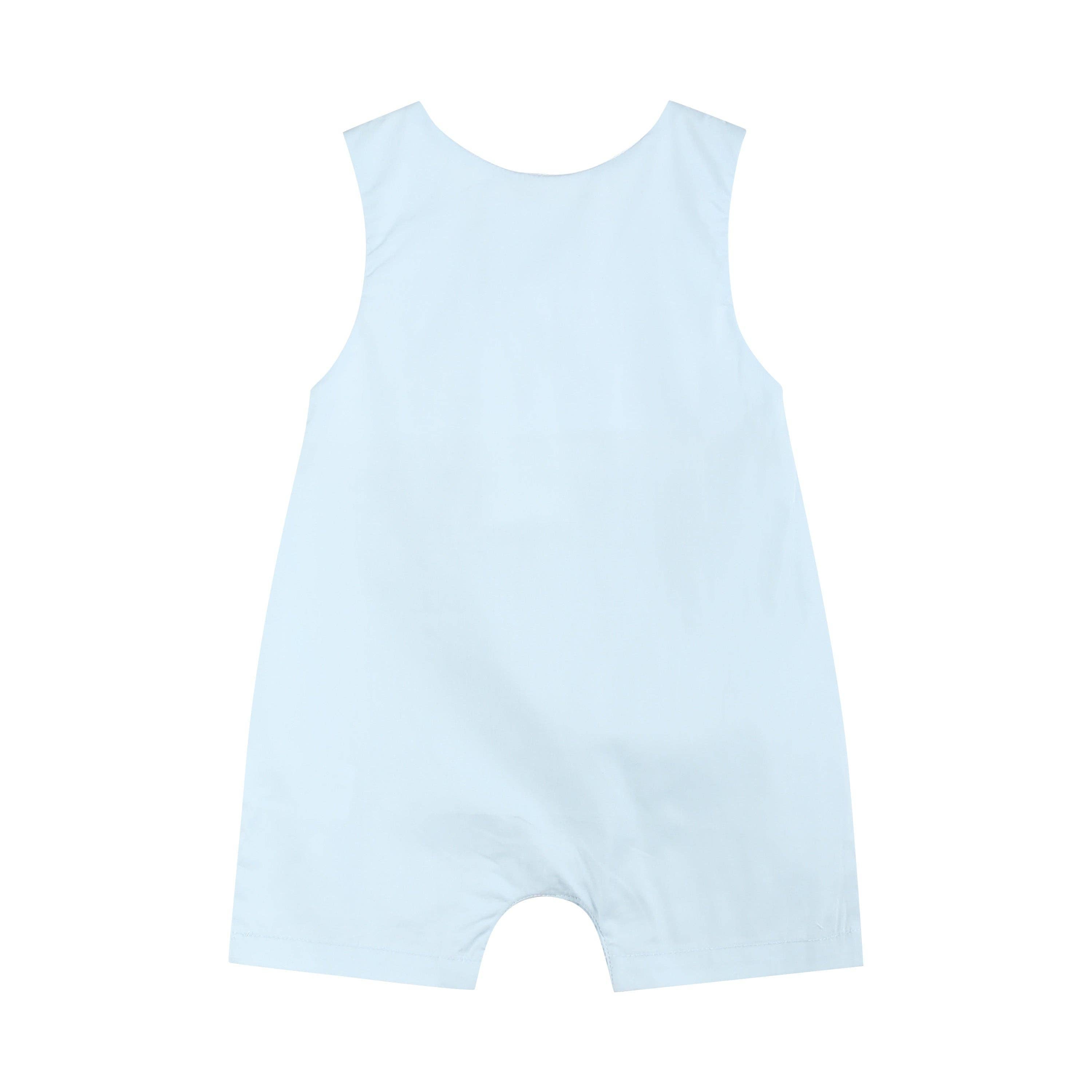 Light Blue USA Flag Smocked Shortalls: 3-6M