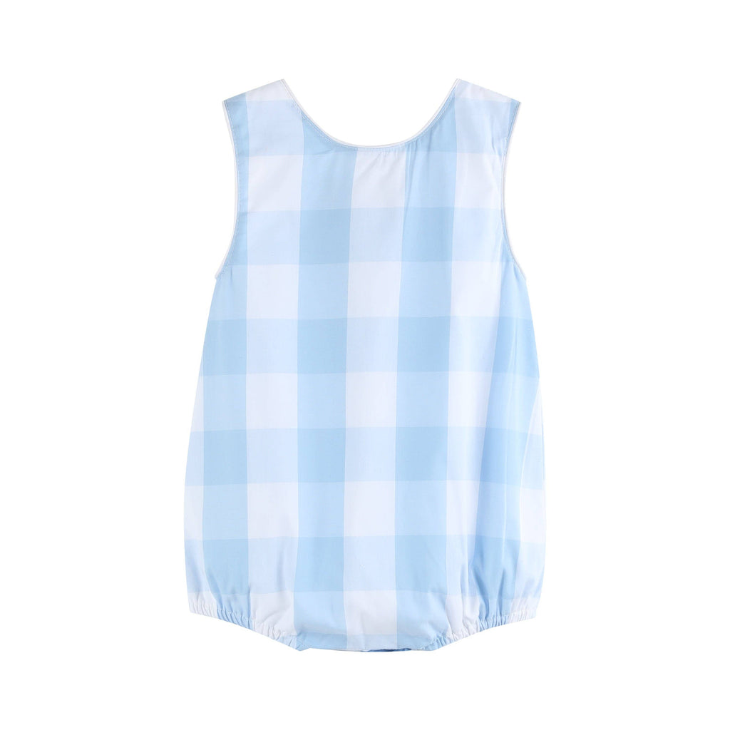 Large Blue Check Bubble Romper: 12-18M